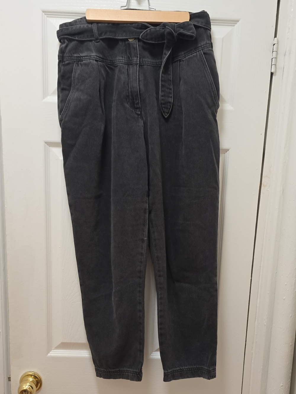 & Other Stories Washed Black High-Rise Paperbag Cropped Jeans